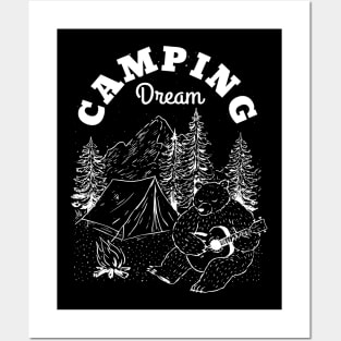 Camping Dream Bear Playing Guitar Camp Design Posters and Art